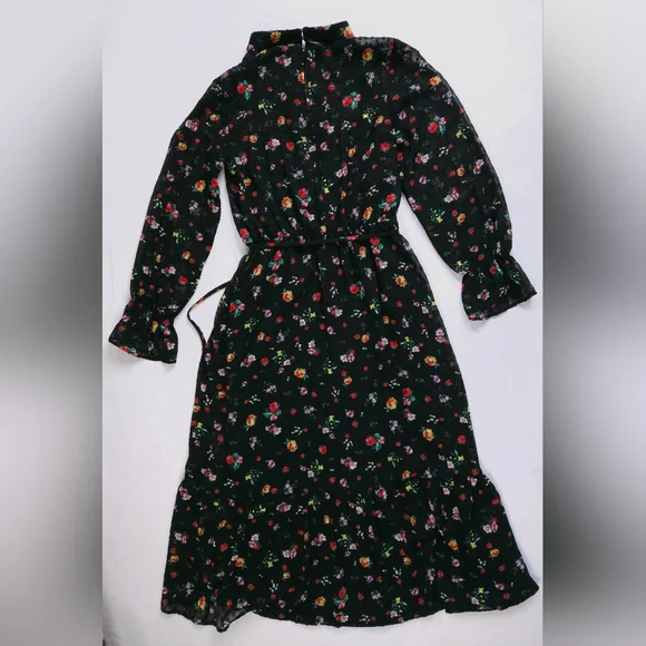 Banana Republic ClipDot Black Floral Chiffon Mock Neck Midi Dress Women's 2 - Picture 4 of 13